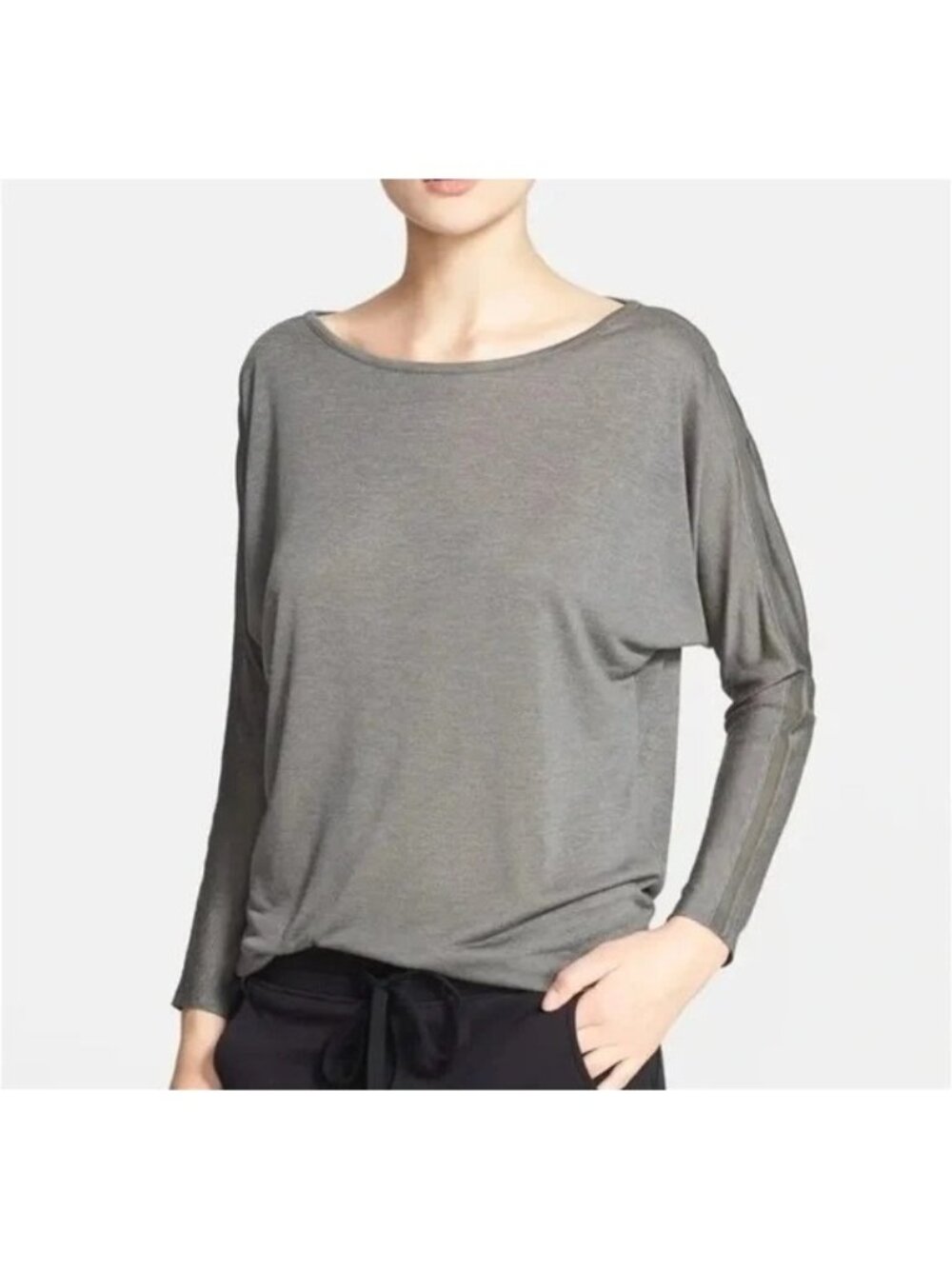 Vince Top Small Mesh Inset Dolman Sleeve Boat Neck Pullover Rayon Blend Modern